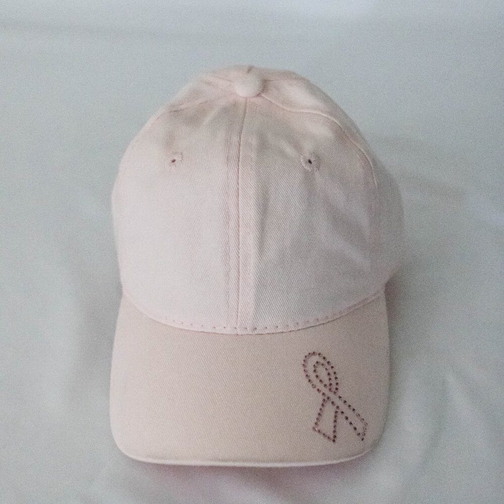 Pale Pink Breast Cancer Cap with Rhinestone Cancer Ribbon